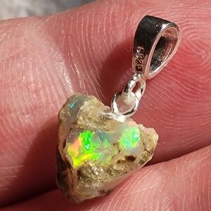 4.80ctw Pendant Natural Ethiopian Fire Opal Rough Pendant / Charm - 925 Silver